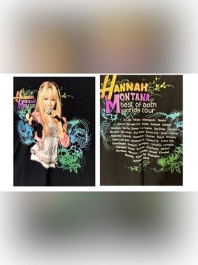 Hannah Montana Best of Both Worlds Tour Black Graphic Tee - Multicolor Print